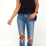 Lulus LULU’S Kinsey Black V-Neck Ruffled Crop Top Photo 0