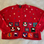 Vintage Designers Originals Ugly Christmas Sweater Womens 1X Red Cardigan Top Photo 0