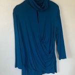 Boutique Long Sleeve Cowl Turtleneck Blouse Shirt Teal Blue XL X Photo 1