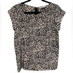 NEW TUCKER SILK ANIMAL PRINT CAP SLEEVE CREW NECK TOP XS Black Photo 1