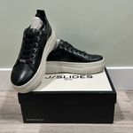 NIB J/SLIDES NYC West Black Leather Sneaker Shoes White Platform Soles Size 9M Photo 0