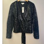 NWT 52Seven Black Sequin Faux Wrap Long Sleeve Blouse Photo 7