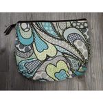Thirty One Cosmetic Pouch Bag Blue Green Gray Paisley Print Zippered Organizer Photo 2