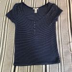 Forever 21  Striped Henley Snap Shirt‎ Small Navy Blue Crew Neck Layering Tee Y2K Photo 8