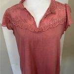 Daisy Fuentes  Pink Eyelet Flutter Sleeve Blouse Photo 3