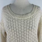 Covington  Sz XL Gold Metallic 3/4 Sleeve Crew Neck Sweater Cream Textured Front Photo 1
