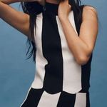 Maeve Black and white striped Scalloped Turtleneck Sweater Photo 1