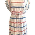 Old Navy White Blue and Orange Striped Linen Blend Scoop Neck Dress Size Medium Photo 0