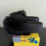 Forever Link Forever Donut Black Fuzzy Platform Slides Photo 5