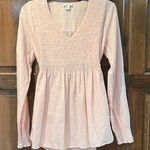 Sundance  Julia Red Smocked Top Elastic Cuffs V-Neck Size Medium Shirt Babydoll Photo 0