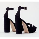 Good American Platform Block Heel Black Suede Ankle Strap Chunky Sandal 10.5 NEW Photo 4