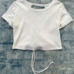 Wild Fable White Tie Lace Up Back Short Sleeve Crop Top Medium Photo 0
