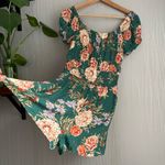 American Eagle  Floral Smocked Peasant Romper Green Midi Boho Cottagecore Small Photo 5