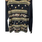 Vintage Jenny Black Gold‎ Embroidered Paisley Leaf Sweater Size Large Photo 2