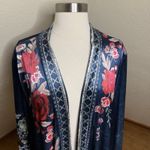 Ursime Floral Velour Blue Kimono Womens 3XL Open Topper Velvet Boho Whimsical Size 3X Photo 2