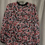 Loft  Dress Womens Size Small Velvet Trim Long Sleeve Keyhole Floral Cherry Berry Photo 7