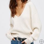 Free People Off Shoulder Ivory V-neck Balloon Sleeve Knit Woman Sweater Small Photo 0