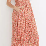 Madewell  Piazza Floral Button Front Midi Dress Red White Size L Boho Cottagecore Photo 0