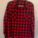 Port Authority  Red and Black Plaid Button Front Shirt Women’s XL Extra Large Photo 0