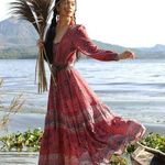 Tulle & Batiste Bohemian Gypsy Maxi Dress Size Medium Renaissance Shanaya Gown Red Photo 0