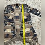Lucky Brand  Tan Navy Fringe Hem Boho Aztec Open Front Cardigan Size Medium Photo 6