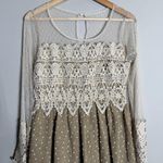 Ryu NWT Anthropologie Long Sleeve Sheer Lace Dress Women's Small Ivory Layered Photo 4