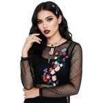 Guess  Embroidered Sheer Mesh Top Womens S Black Floral Whimsygoth Gothic Punk Photo 1