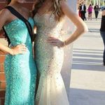 Blush Cream Sequined Long Strapless Prom Dress Photo 0