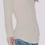 Free People art school thermal v neck waffle knit detailed cuff ivory shirt Sz S Photo 1