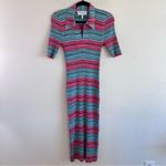 Derek Lam 10 Crosby Cianna Striped Ribbed Cotton Blend Polo Collar Sweater Dress Pink Size L Photo 1