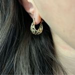 Open work Cutout Gold Over Sterling Silver Hoop Huggie Earrings 925 Turkey Photo 0