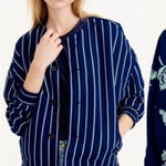 J.Crew Reversible Floral Striped Bomber Jacket Blue Green Size 6 Photo 0