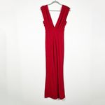 Misha Collection Stretch Knit Ruched Pleated Deep V Neck Sleeveless Jumpsuit Red Photo 2