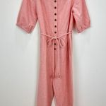 Madewell NEW  Linen Blend Puff Sleeve Tassel Tie Jumpsuit Relaxed Fit Pink XXS Photo 3