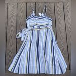 Loft NWT Striped  Wrap Mini Dress Size 6 100% Rayon white blue and yellow stripes Photo 10