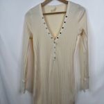 SPELL Stella Ribbed Long Sleeve Henley Button Up Mini Dress Cream Beige Size M Size M Photo 3