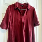 Alfani  Burgundy V-Neck Short Sleeve Midi Linen Blend Dress with Pockets Size L Photo 2