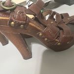 Frye  Brown Leather Platform Heels / Chunky Wood Heel Strappy Sandal Size 7 Photo 5