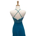 VTG Y2K Fairycore Dress Gown Sz 8 Riva Designs Blue Silk Beaded Halter Glam Photo 9