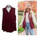 Cato  Drawstring Utility Cargo Military Inspired Vest Burgundy Maroon Red Button Photo 1