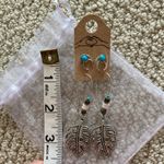 NEW Boho Silver Earrings Set Feather Hang Style and Horshoe Post Turquoise NWT Photo 8