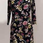 J.Jill Women's Black Floral Boat Neck 3/4 Sleeve Shift Dress Size XS Photo 0