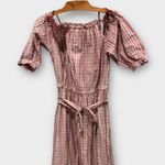 La Vie Rebecca Taylor Cold Shoulder Lurex Plaid Midi Dress Size Small Pink Photo 6