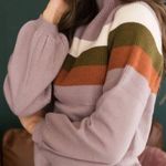 Roolee Mock Neck Balloon Sleeve Stripe Sweater Photo 1