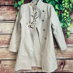Misslook Long Jacket L/XL Whimsical Floral Tree Branch Beige Fall Trench Coat Brown Photo 0