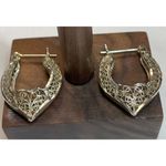 925 Sterling Silver Lace Filigree Heart Hoop Earrings Photo 1