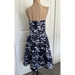 H&M Strapless Short Dress Fit & Flare Navy Blue Print Pleated Skirt Pockets Sz 6 Photo 4