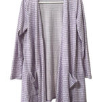 LuLaRoe Women Size Large Open Front Cardigan Pockets Purple White Teacher Spring Photo 0