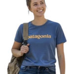 Patagonia  Shirt Womens Medium Blue Organic Cotton Logo Slim Fit Crewneck Tee Photo 0