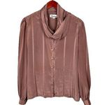 Vintage 80s Women Taupe Cowl Neck Secretary Academia Dacron Poly Blouse Size 14 Brown Photo 0